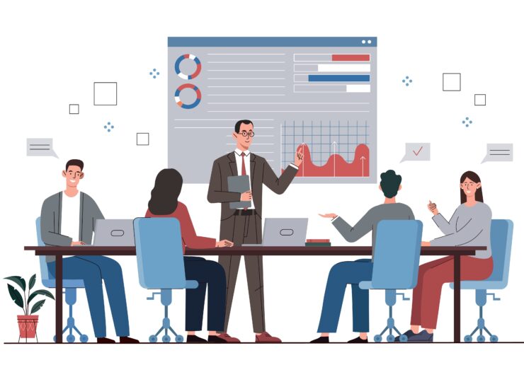 Team,Communication,Concept.,Men,And,Women,With,Graphs,And,Charts.