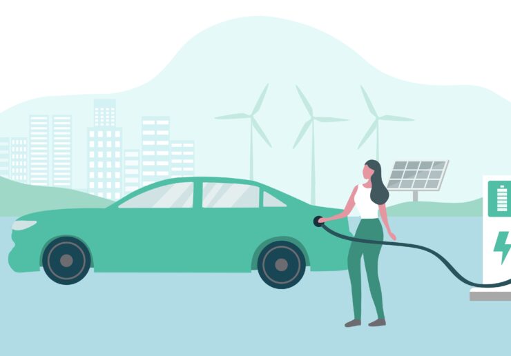 Electric,Car,,Ev,Car,,Woman,Charging,Battery,At,Electric,Charging