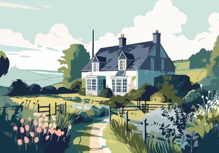 British,Countryside,,English,Country,Garden,,Flat,Vector,Illustration,,Eps,10.