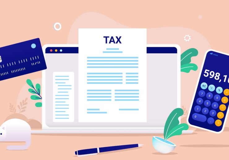 Filing,Taxes,-,Computer,With,Tax,Report,On,Screen,,Calculator